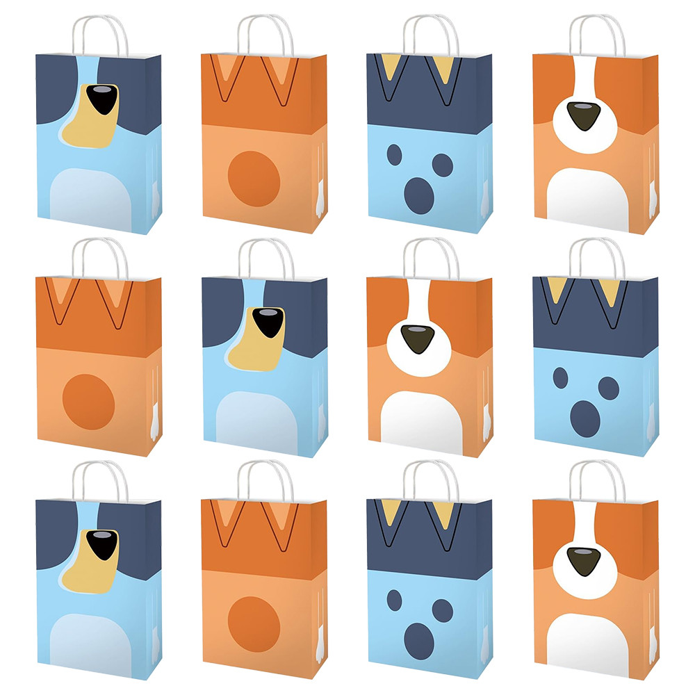 

12 Blue Dog Birthday Party Favor Bags Dog Gift Bags Bulk with Handles Merchandise Bags Goodie Candy Bags for Kids Birthday Party