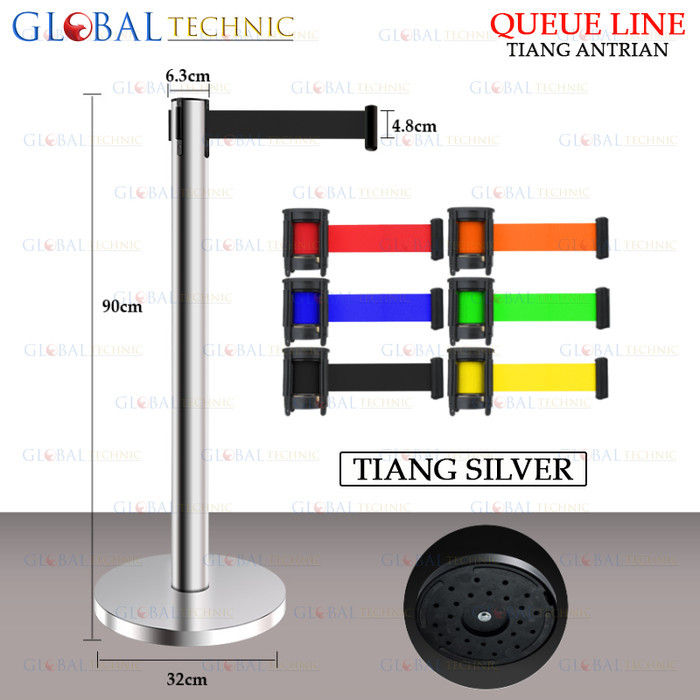 

TIANG PEMBATAS ANTRIAN STAINLESS - Silver, Pita Merah 2M