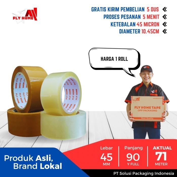 

FLYHOME Lakban bening coklat 2inci 90yard 45x90 yard 1roll ukuran FULL