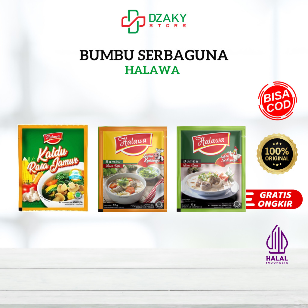

COD HALAWA 1 Sachet - Bumbu Masak Probiotik Rasa Ayam | Rasa Sapi | Rasa Jamur | HALAWA Bumbu Organik Penyedap Rasa (NON MSG) 1 lusin isi 12 Sachet