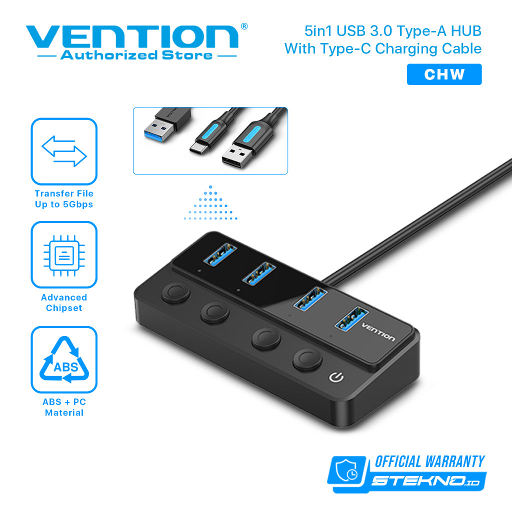 Vention USB Hub 2.0 3.0 With Power Switch Led And Usb C Power Supply