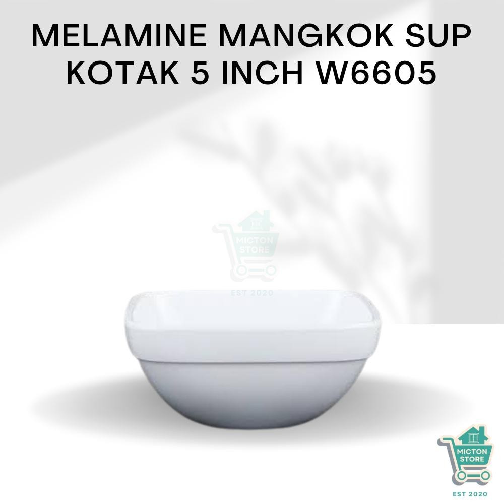 BUN STAR Premium Mangkok Sup Kotak 5 Inch W6605 Mangkuk Persegi Sup Melamin Wadah Sup Kotak Melamin 