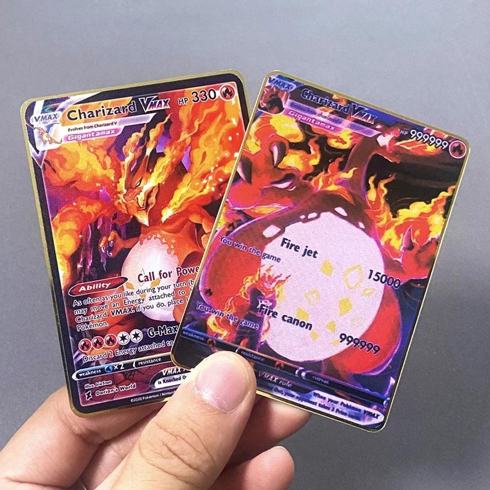 New 2024 Pokemon Metal Card English Anime Charizard Arceus Mewtwo Blastoise Vmax GX V Letters Game C