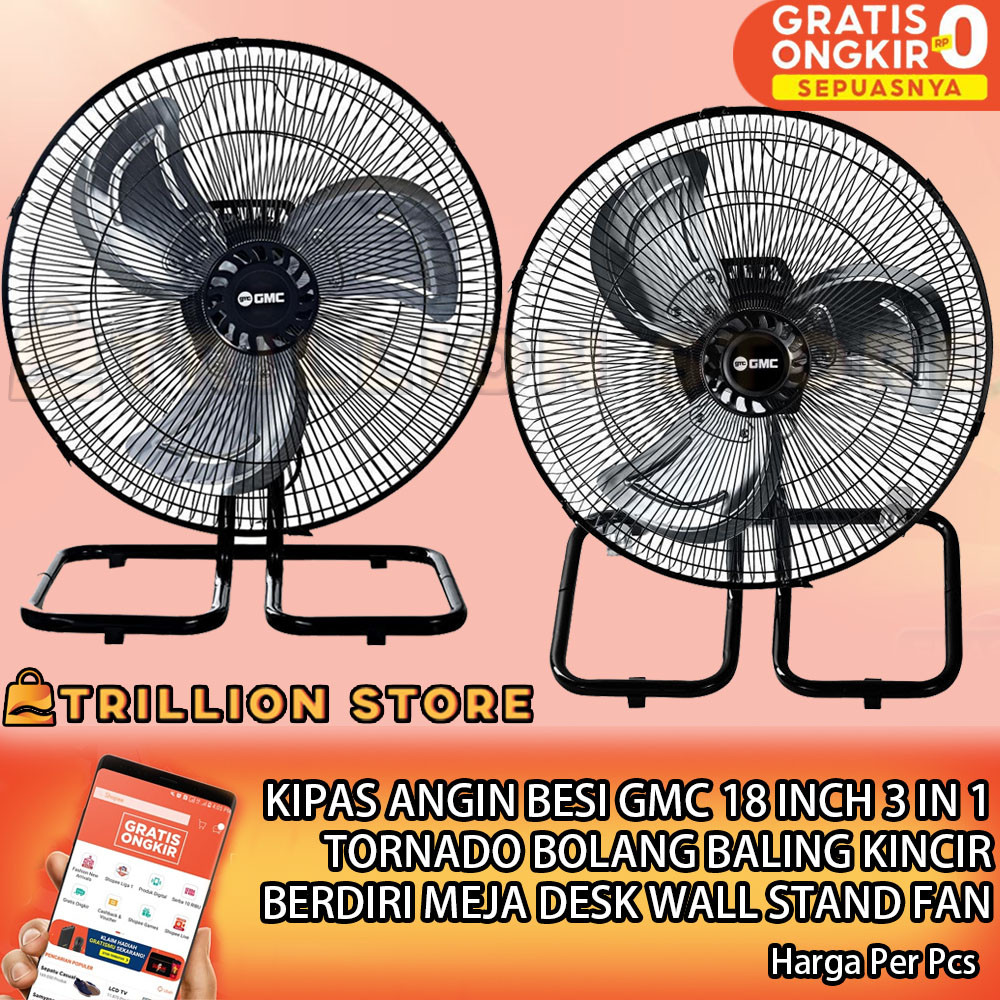 Gmc Tornado Berdiri Duduk Dinding 18 Inch 3 In 1 728 Kipas Angin Besi Meja Desk Wall Stand Fan Angen