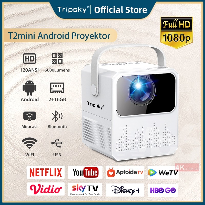 Tripsky T2mini Proyektor Android 1080P TV Proyektor mini portable Home Theater Smart Proyektor