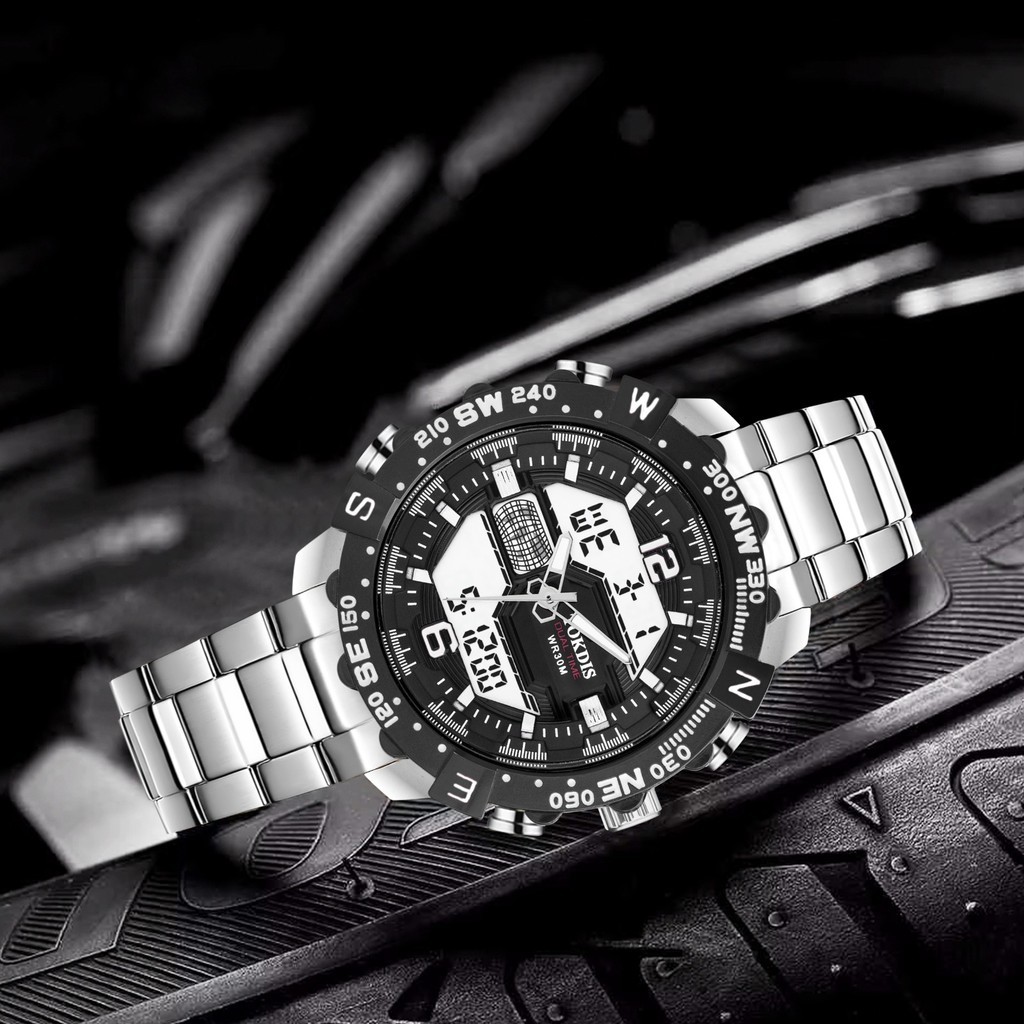 Jam Tangan  Tokdis Jam Tangan Pria 2591 Double Time Rantai Stainless Steel Water Resistant 3 ATM