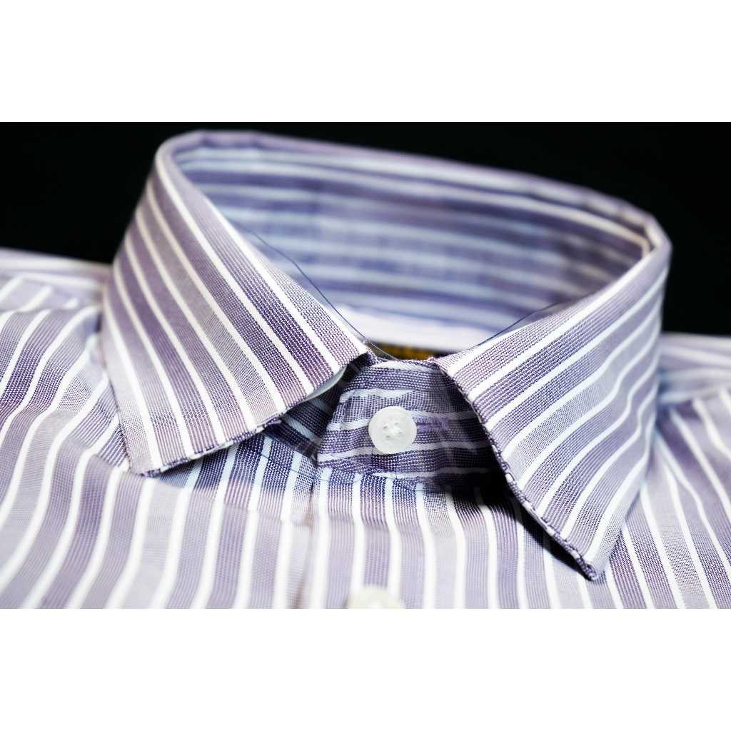 Kemeja Kerja Pria Formal Lengan Panjang Reguler Fit Putih Motif Salur Ungu | Kemeja Pria Jumbo