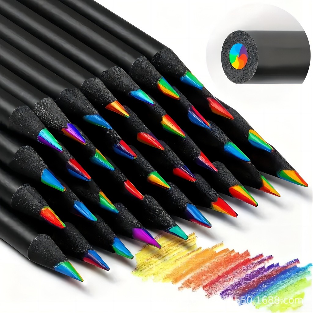 

10Pcs 7-in-1 Colored Black Wood Pencils Rainbow Drawing Pencils for Sketching Doodling Coloring Painting Office Study Supplies