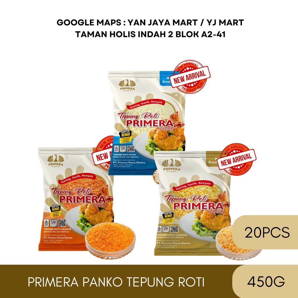 

Primera Panko Tepung Roti / Bread Crumbs / Tepung Panir Mix / White Kemasan 450g 1 Ball / 20 Pcs