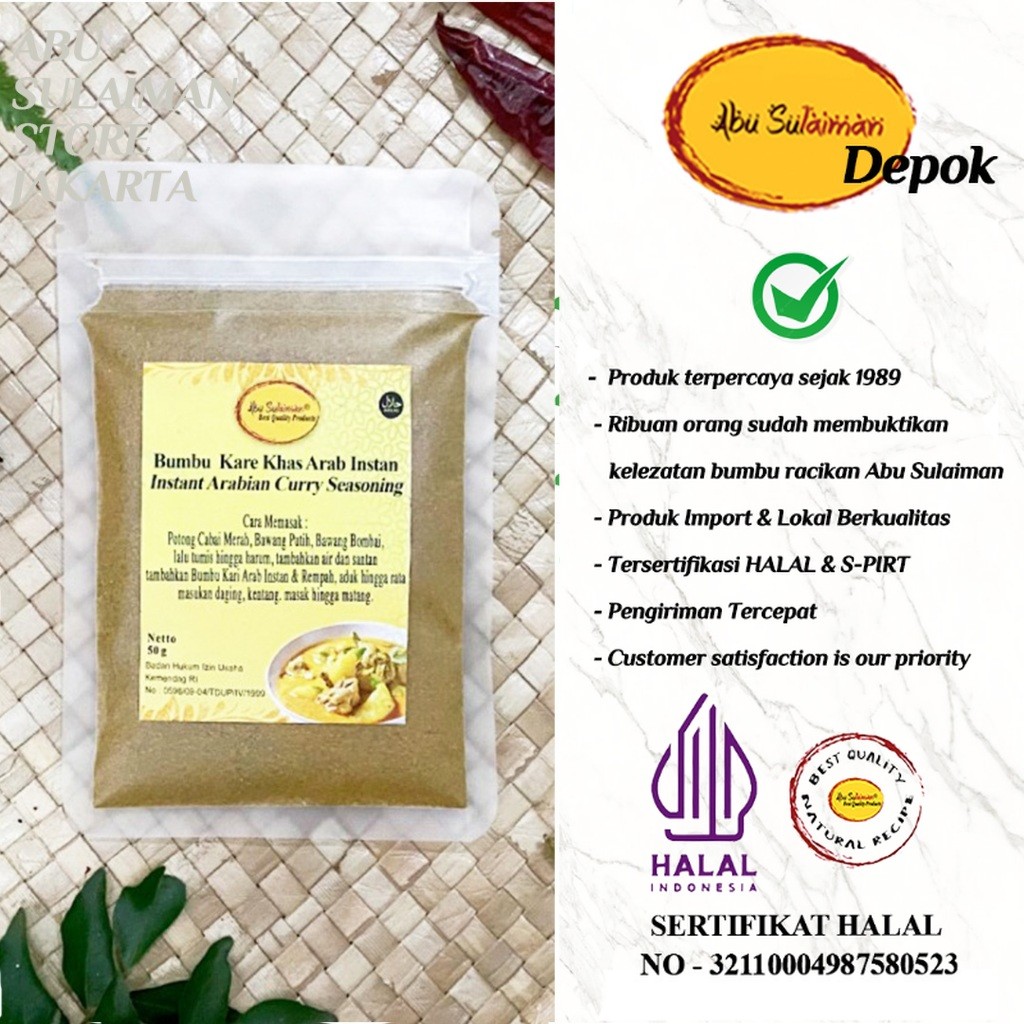 

Bumbu Kari Spesial Khas Arab / Khawareh Syurbah /Arabian Curry Soup Powder Abu Sulaiman Depok