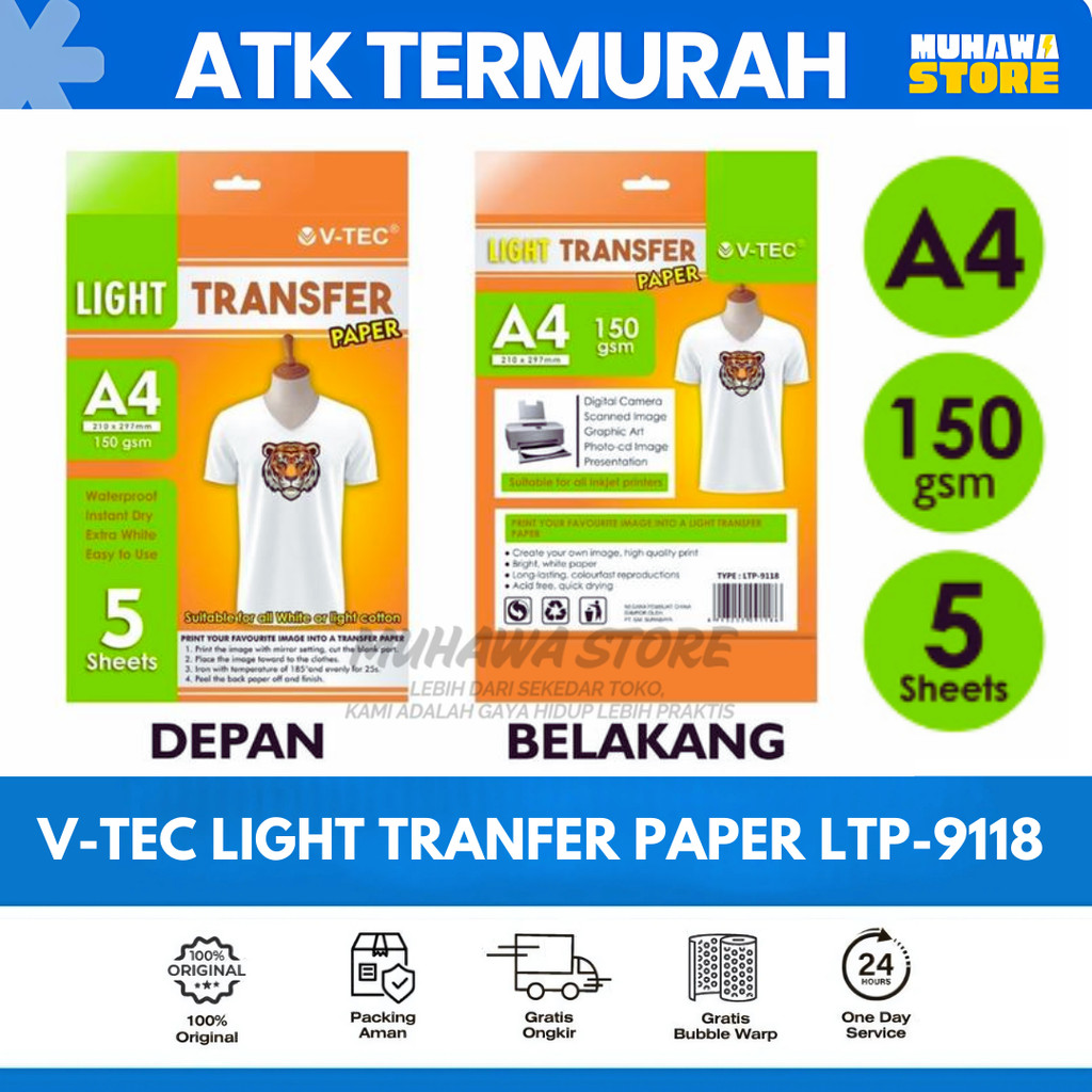 

V-TEC Light Transfer Paper LTP-9118 150GSM A4/UK. 210 X 297 MM KERTAS SABLON