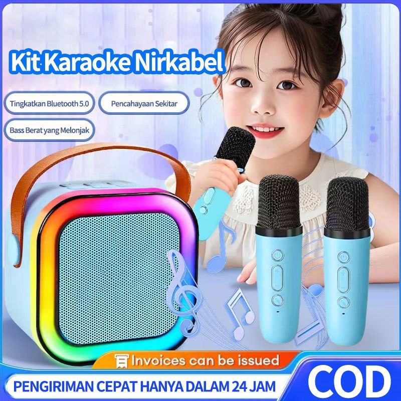 [COD] Speaker Bluetooth Karaoke 2 Microphone Set Salon Bluetooth  Speaker Karaoke Mini Portable Kara