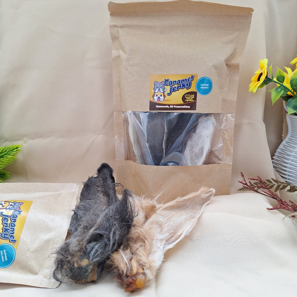 Dehydrated Jerky Kuping Kelinci Berbulu - Cemilan Anjing Kuping Kelinci Jerky Snack Anjing - Dog Tre