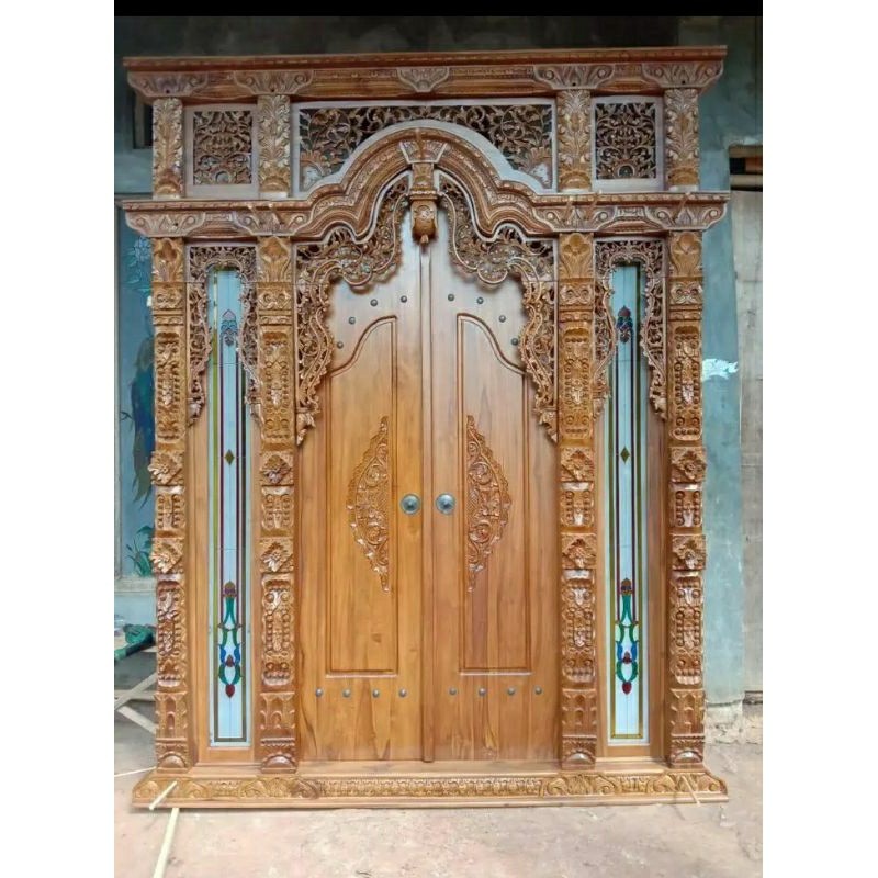 Terlaris Pintu Gebyok Ram Kaca Ukuran 200x250 Cm, Pintu Gebyok Jati Ukir Jepara