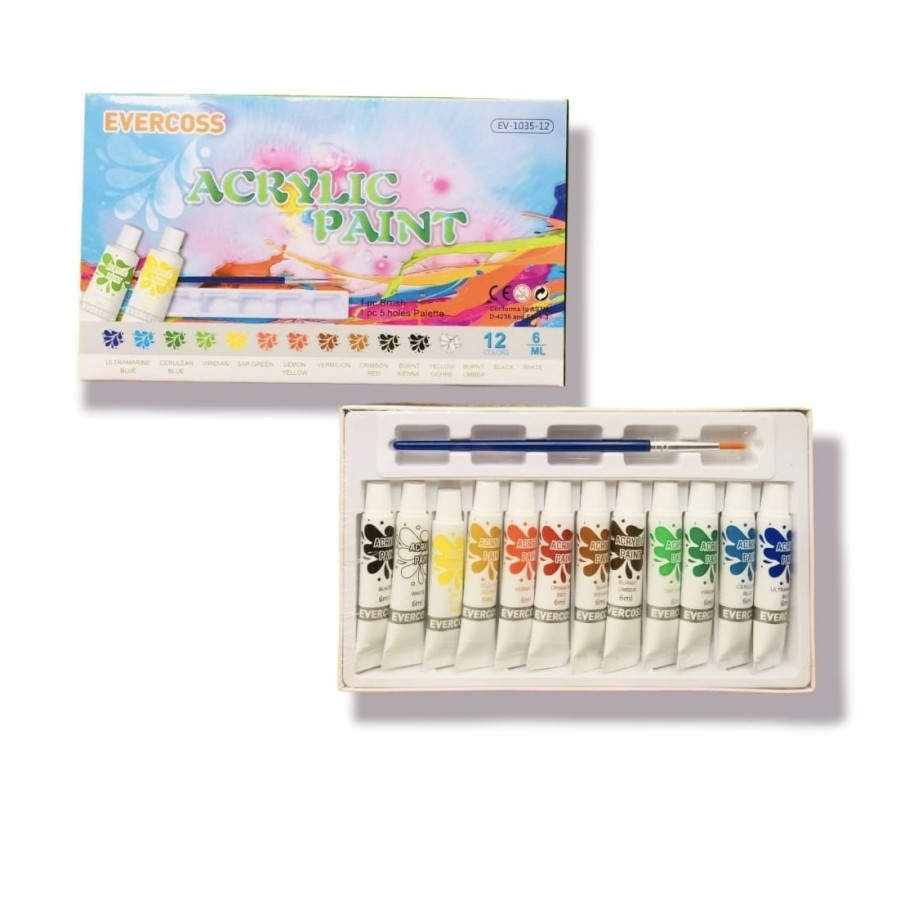 

EVERCOSS ACRYLIC COLORS EV-1035-12 12 WARNA FREE KUAS