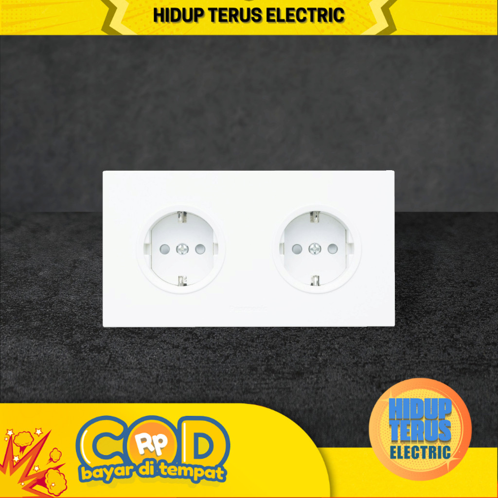 STOP KONTAK 2 GANG PANASONIC STYLE-E  IB CP DENGAN PENGAMAN PUTIH, SILVER, HITAM WESJP11222 HIDUP TE