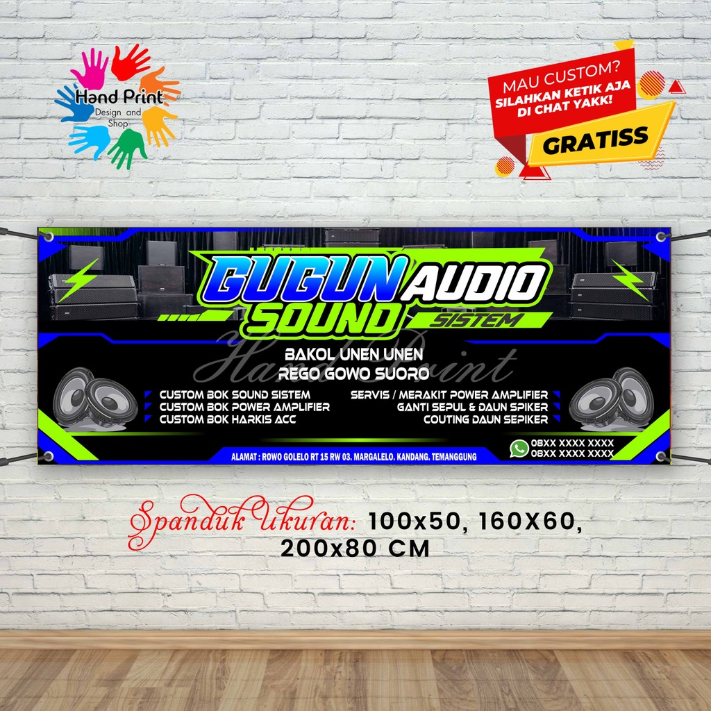 Cetak Spanduk Banner Audio Sound Hitam Hijau Biru MMT Spanduk Custom 200x80