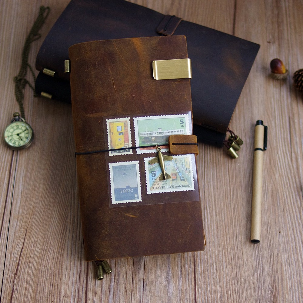

100% Handmade Genuine Leather Traveler's Notebook Travel Diary Journal Vintage Cowhide Gift Planner Free Lettering Embosse