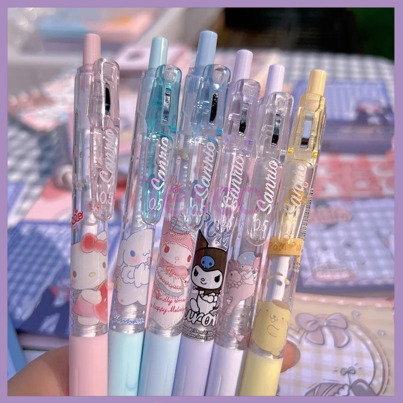 

Tesco 6 Buah/Set Pena Gel Mekanis Sanrio/Pena Bolpoin Mekanis Kartun Tinta Hitam-0,5mm