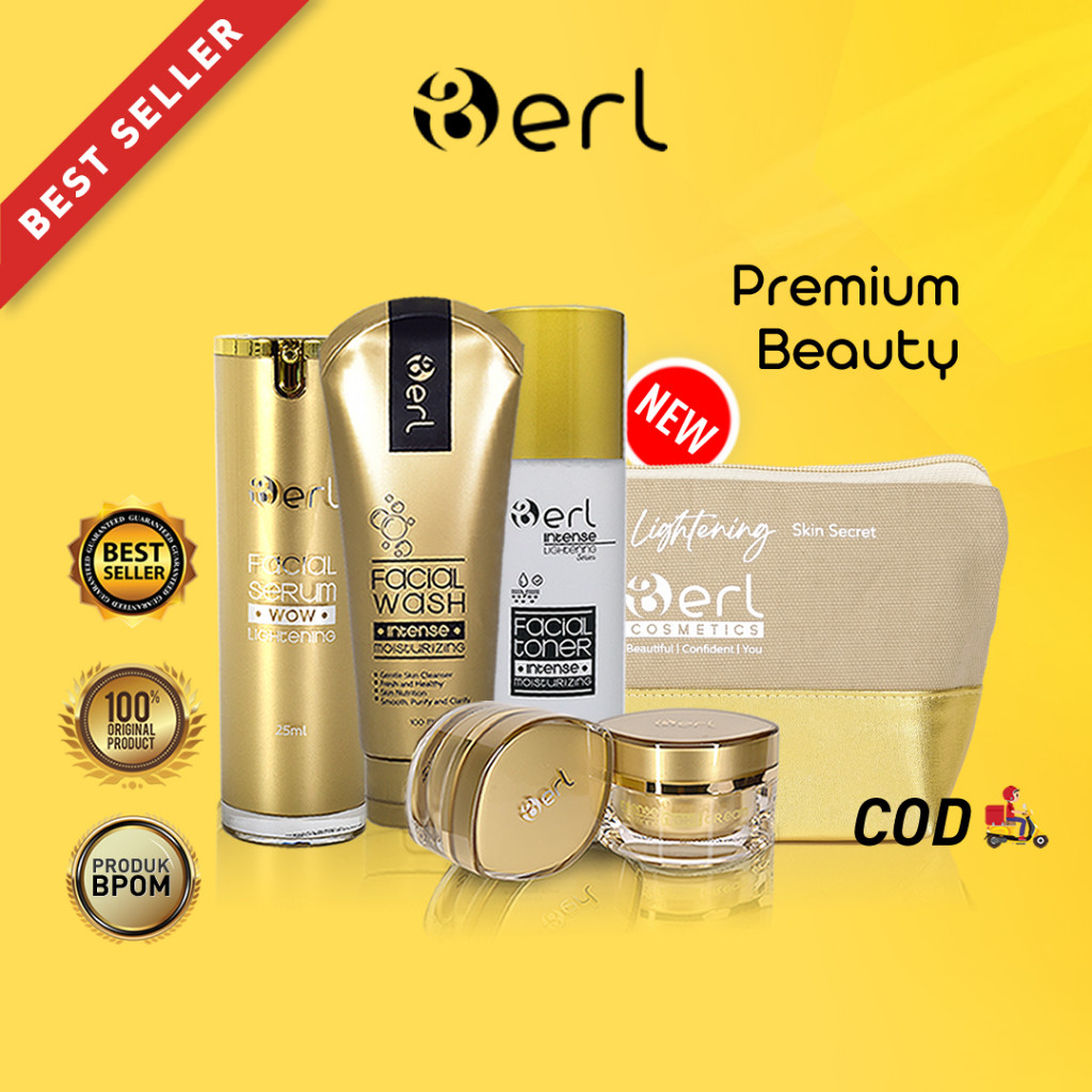 B ERL PREMIUM BEAUTY PAKET B Erl Cosmetics Cream dan Serum Wajah Brightening dan Glowing | berl cosm