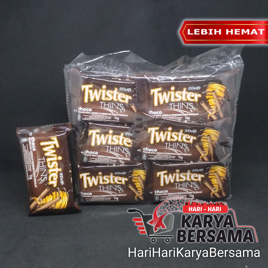 

MAKANAN RINGAN WAFER DELFI TWISTER ROLL CHOCO PACK ISI 12'S X 15GR