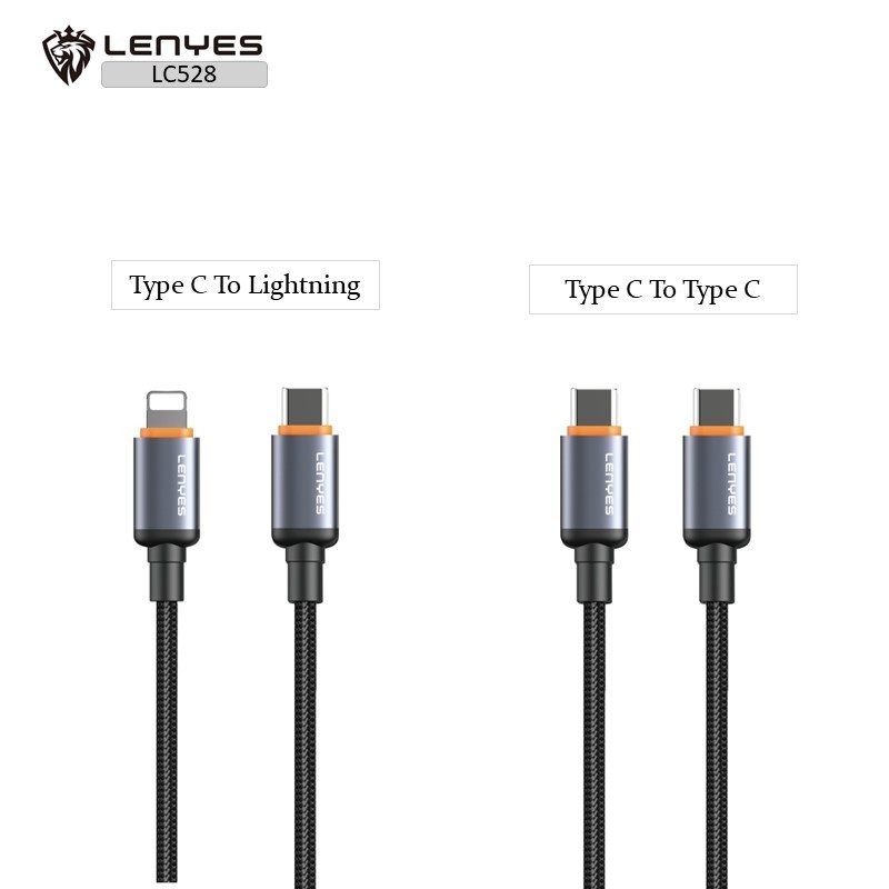 Kabel Data LENYES LC528 Fast Charging Lightning 27W Type C 60W Data Cable Charger Braided Nylon 1 Meter