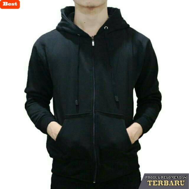 hoodie pria keren Jaket Sweater Hoodie Zipper Hitam Pria Wanita - ZIPPER HITAM, M