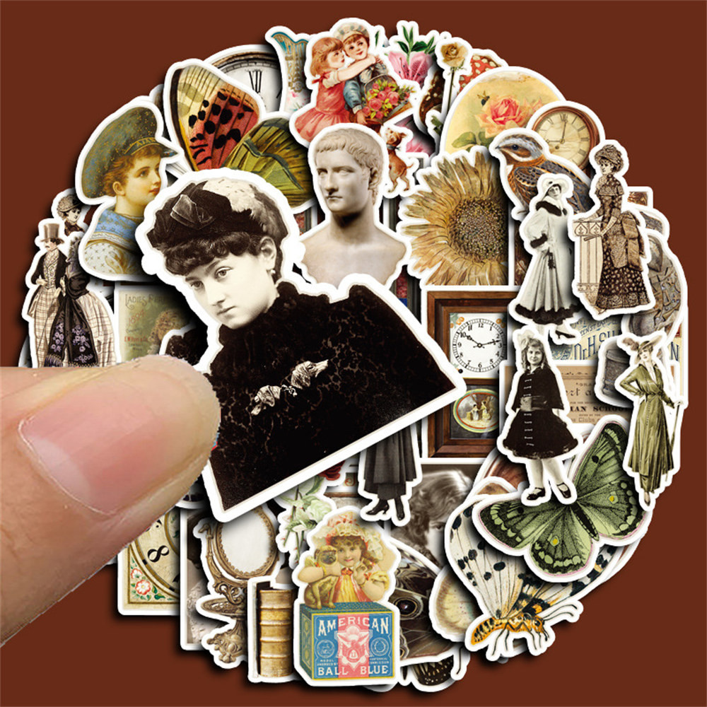 

50pcs Vintage Women's Diary DIY Stickers For Suitcase Phone Laptop Stationery Ipad DIY Sticker Scrapbooking Supplies