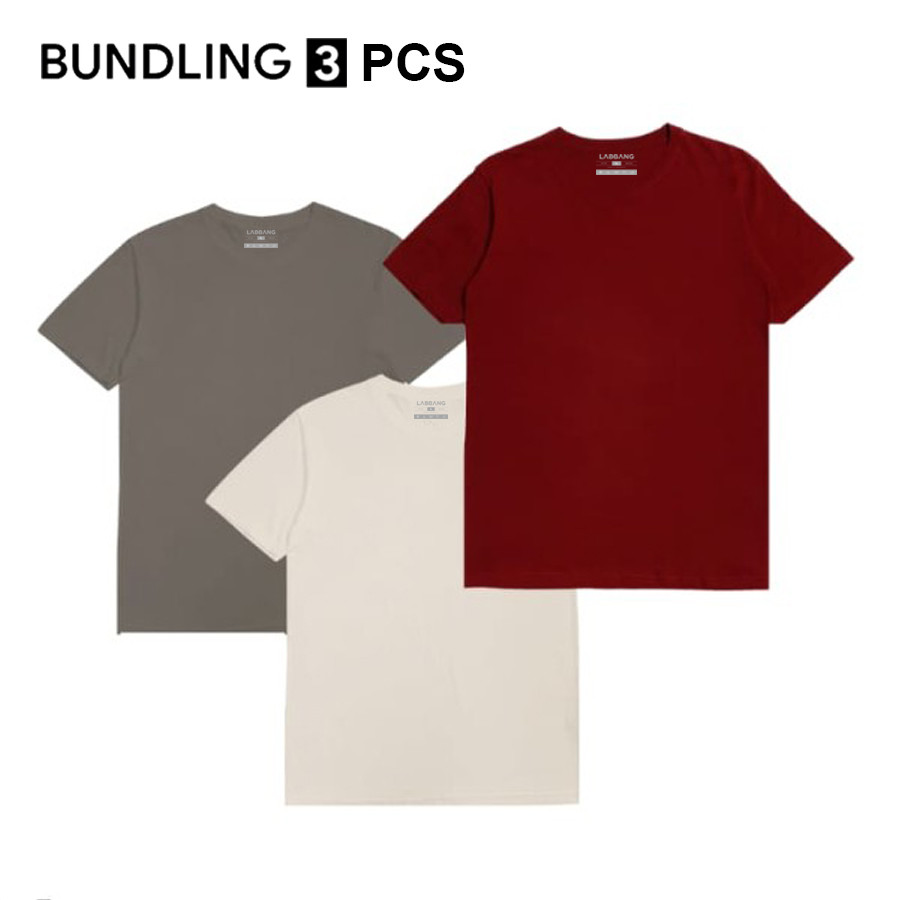 LABBANG Paket Bundling 3 Pcs Koas T-Shirt Pria Putih-Abu Tua-Maroon | T-Shirt Wanita | Koas Original
