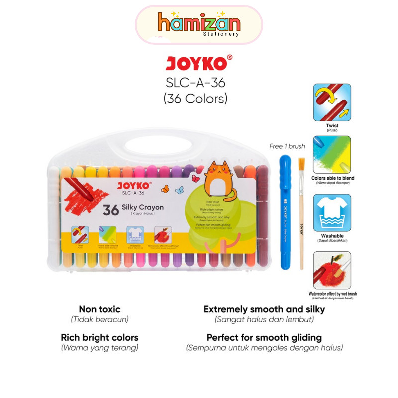 

( 1 set ) Crayon Halus / Silky Crayon Joyko 36 warna SLC-A-36/ Silky Crayon Krayon Halus Joyko SLC-A Warna Colors - SLC-A-36Warna Murah Berkualitas