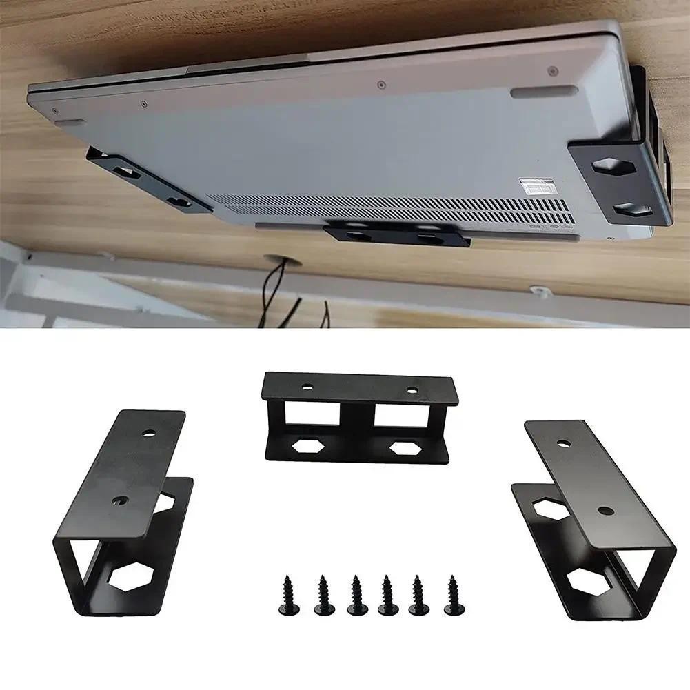 

Black/Silver Under Desk Laptop Storage Holder Mount Bracket With Screw Space Saving Under Table Notebook Organizer Support Stand