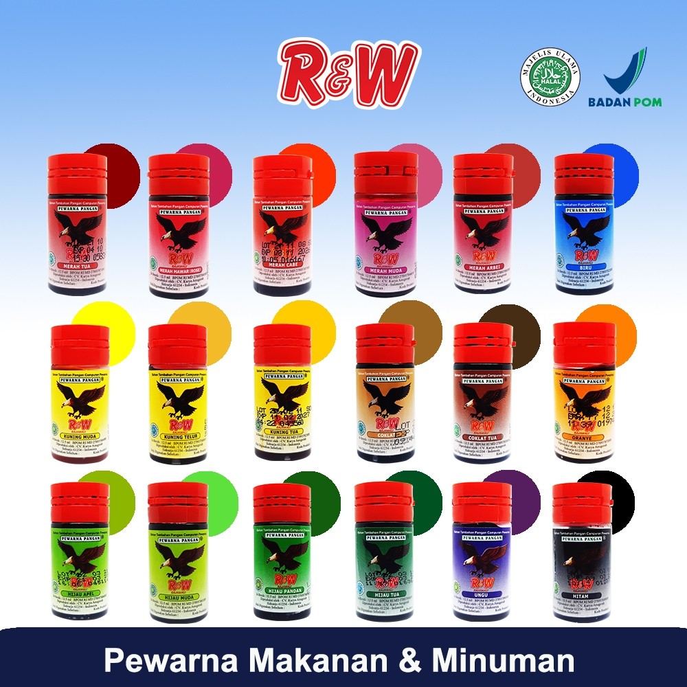 

HM ~ Pewarna Makanan & Minuman 12,5 ml Rajawali R&W RW untuk Pembuatan Kue - Baking