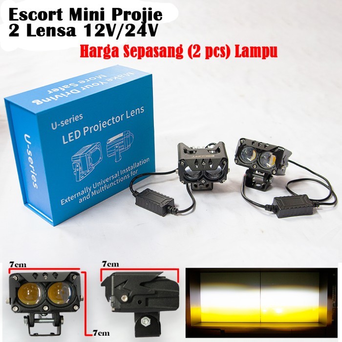 Escort Lampu Projie 2 Mata LED Lampu Tembak Dual Mini Projie U Series - PUTIH-KUNING