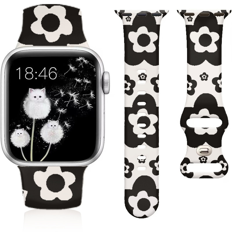 Pola bunga hitam Silicone Strap untuk Huawei band 5 6 7 8 9 watch fit 2 3 5 wath gt 4 5 smartwatch s