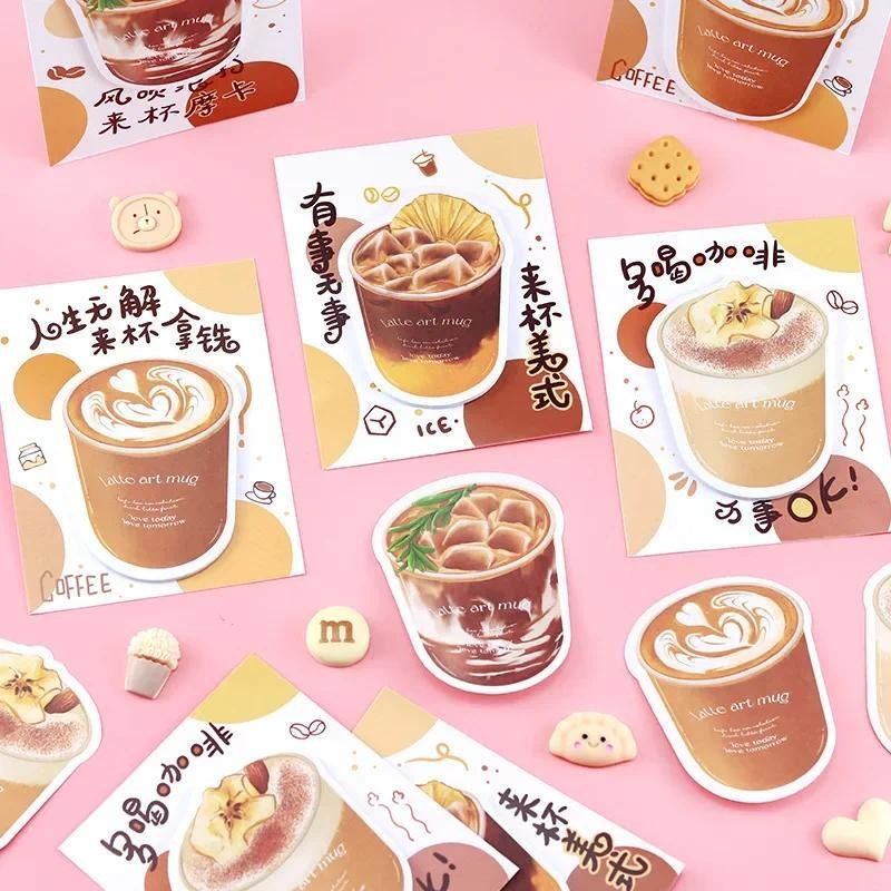

4pcs/lot Cute Hand-painted Note Pad for Girls. Coffee Sticky Notes for Students. Notes and Messages N Times Memo Pad Stationary