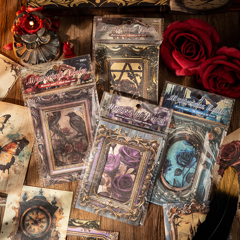 

20 pcs Light Retro Poster Material Paper Mysterious Realm Collage Decorative Scrapbooking Memo Pad Diary Album Lable Stationery