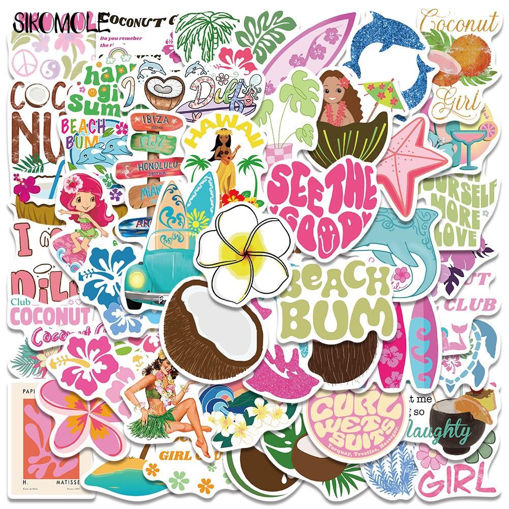 

10/30/50PCS Cartoon Summer Coconut Girl Beach Graffiti Stickers Kawaii DIY Travel Luggage Guitar Fridge Laptop Sticker Kid Decal