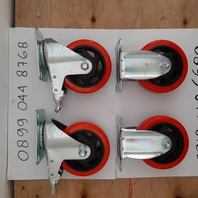 RODA TROLLEY / TROLI 4 INCH PU PER SET (4 PCS) 2 MATI 2 REM