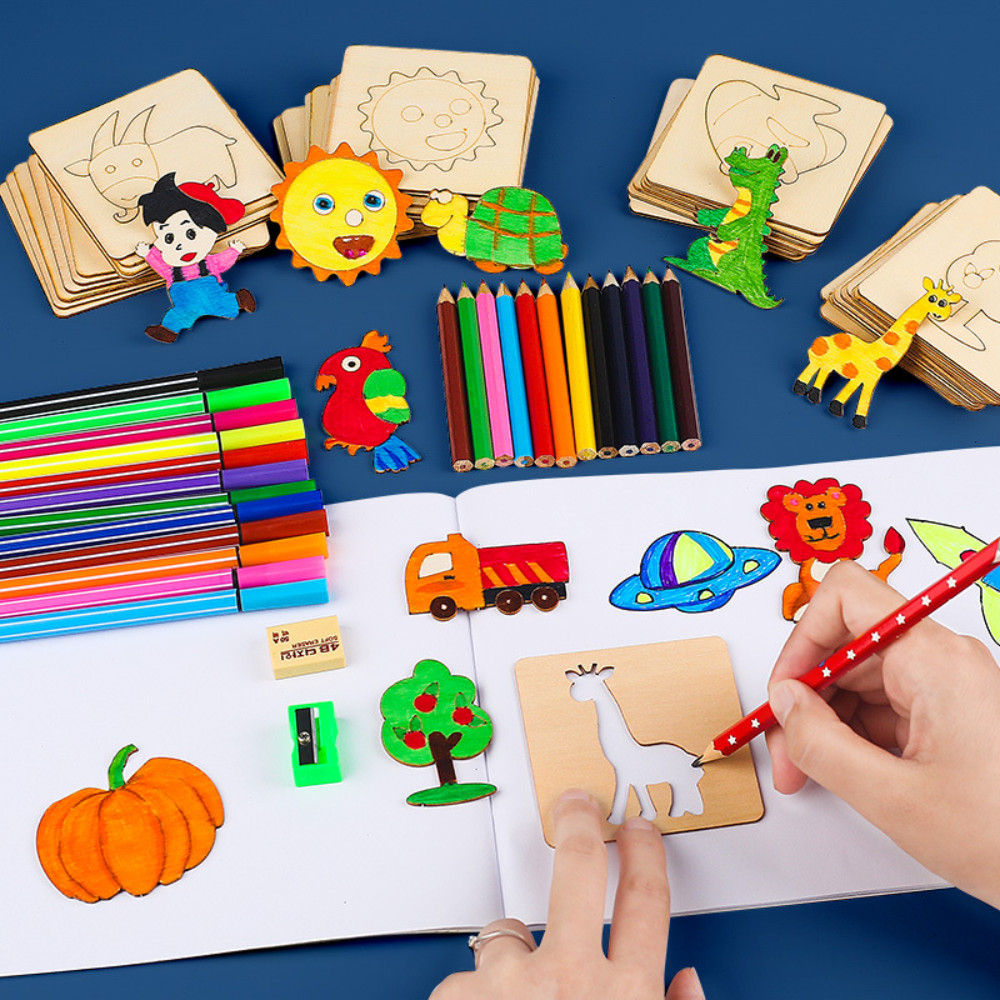 

Montessori Kids Toys Drawing Toys Wooden DIY Painting Template Stencils Learning Educational Toys for Children Gift 10/20pcs