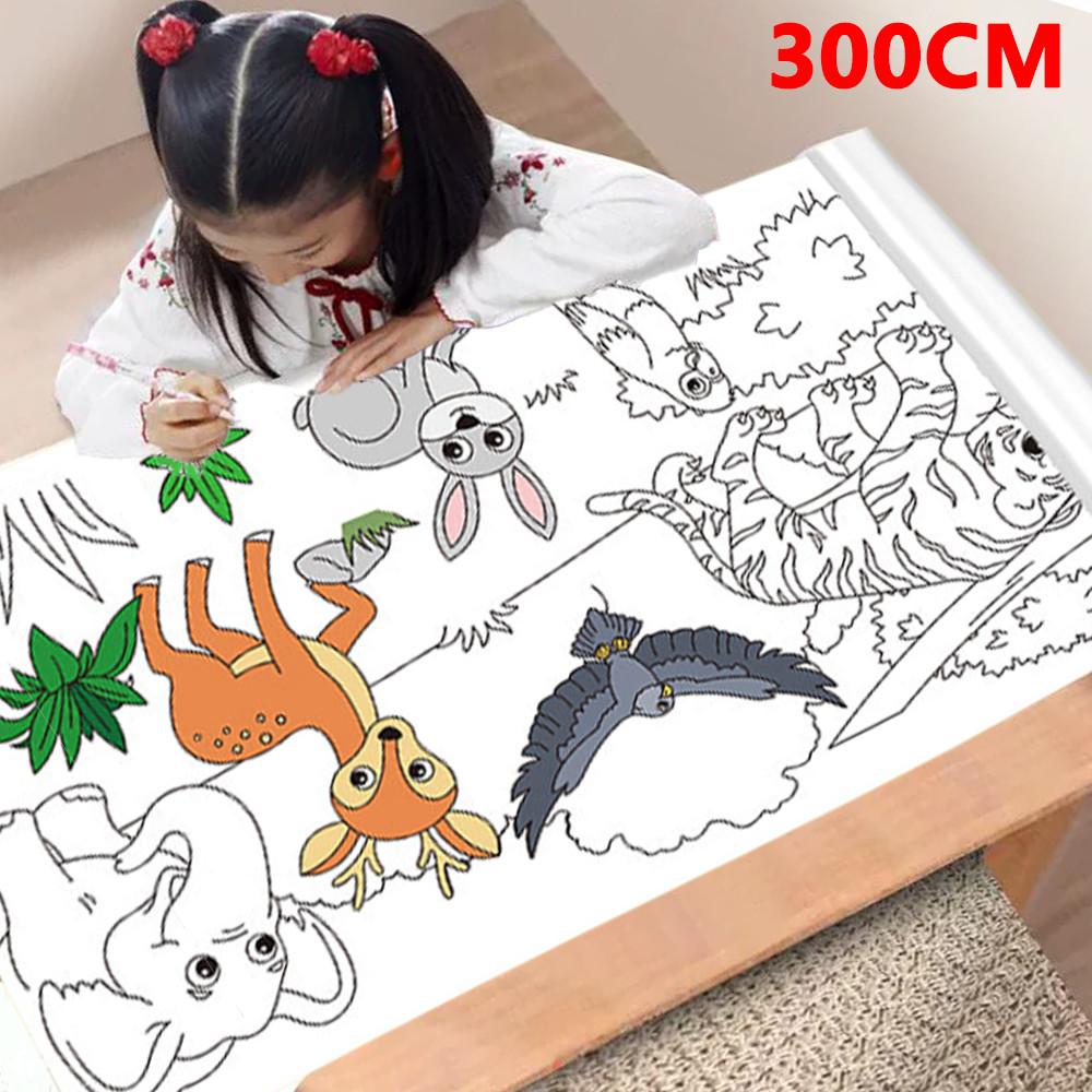 

300CM DIY Graffiti Scroll Drawing Roll For Children Sticky Color Filling Paper Coloring Roll Kids Painting DIY Educational Toys