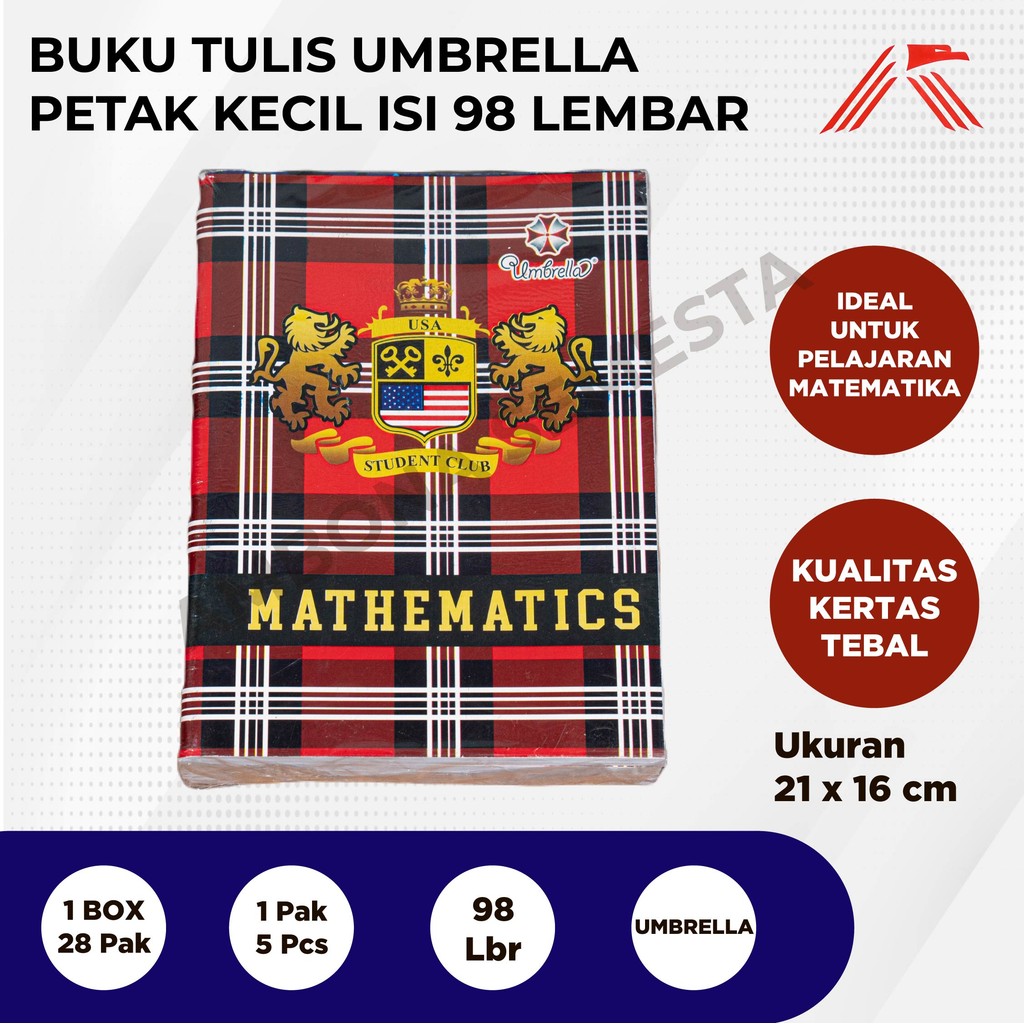 

Buku Tulis Umbrella isi 98Lbr Matematika Petak Kecil