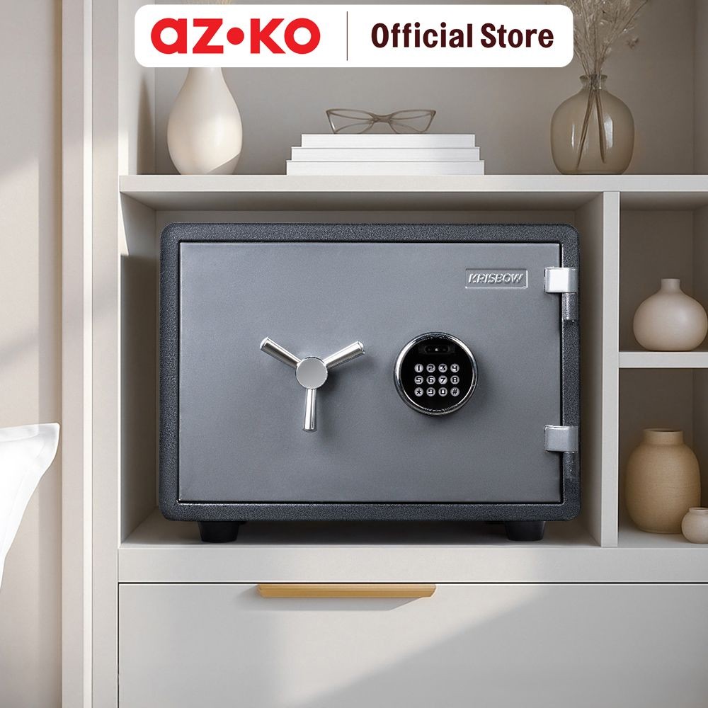 AZKO Krisbow 49.6X39X38 cm Vision Brankas Tahan Api Face Recognition 1Ef - Abu-Abu Fire Safe Touch S