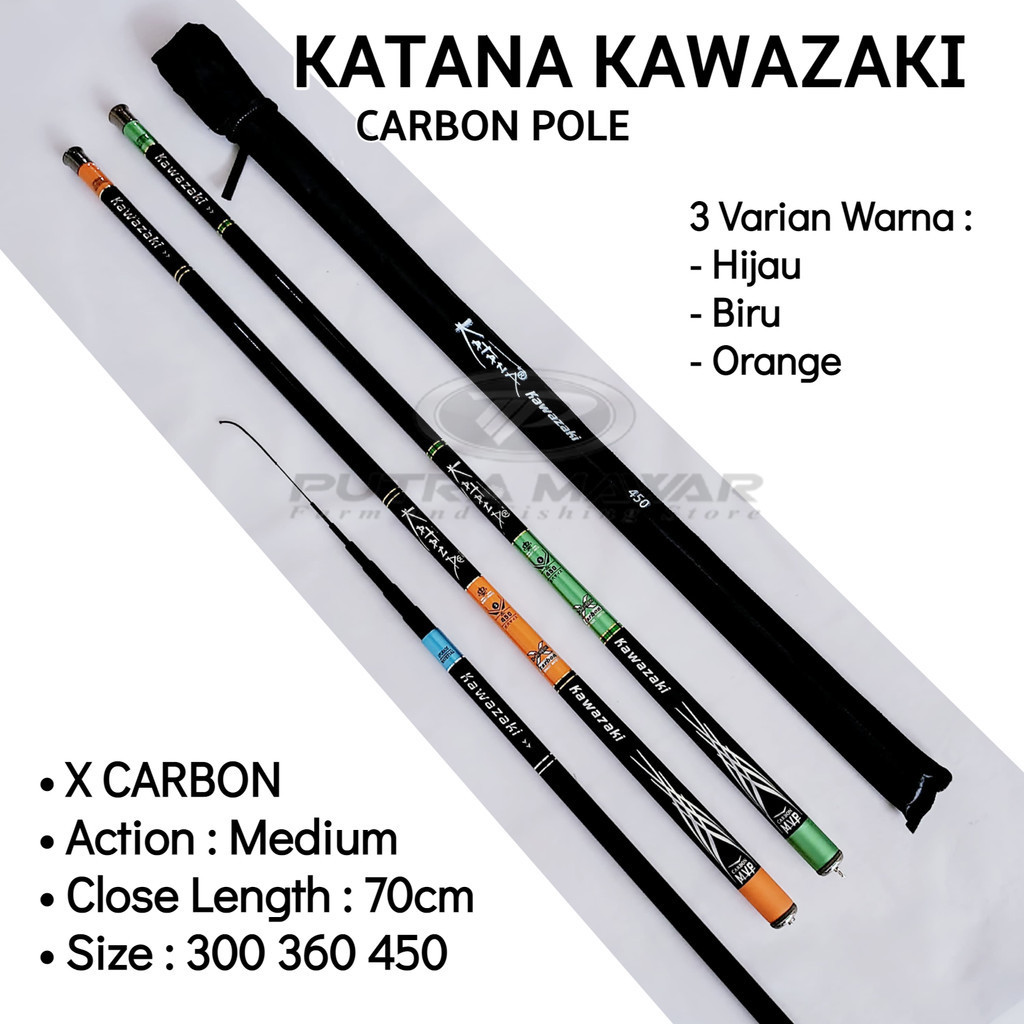Katana Kawazaki Joran Tegek Bahan Carbon Pole Action Medium Tongkat Pancing Super Kuat Ringan Murah