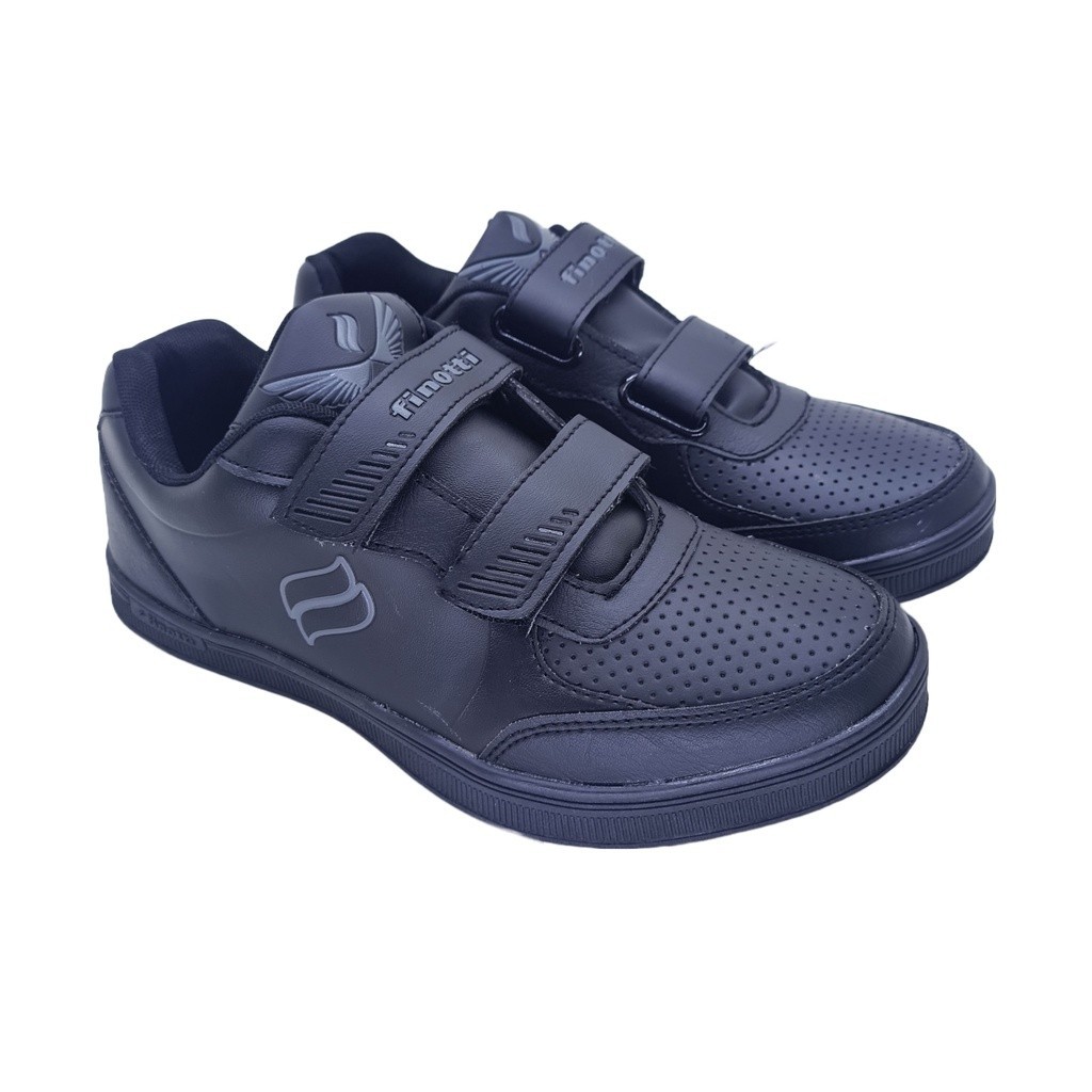 FINOTTI SATURNUS 03 REMAJA / SEPATU SEKOLAH PEREKAT PRIA WANITA / Sneakers Kekinian Hitam Polos