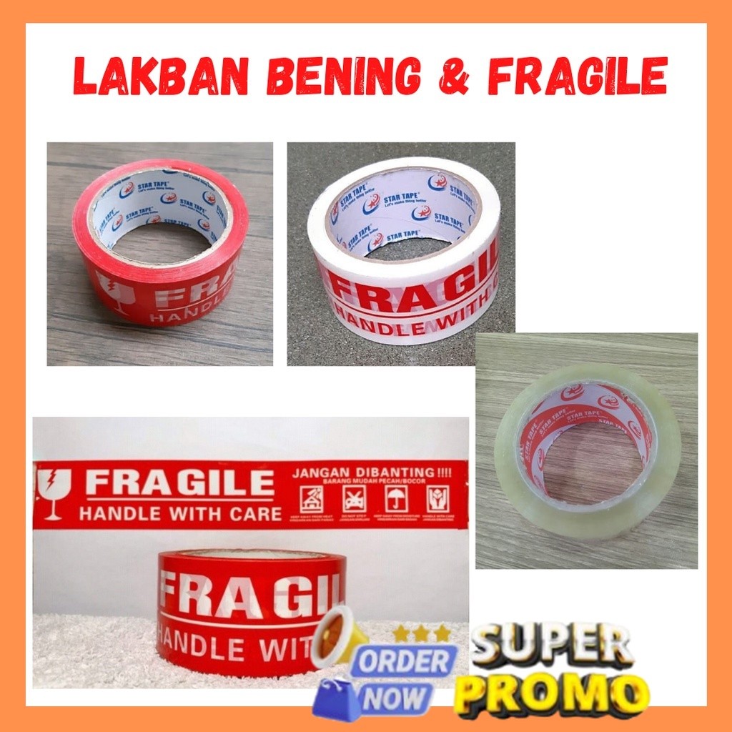 Bisa Cod Lakban Plakban Solasi Solatip Bening Besar Fragile Fragil Merah Putih 90 Yard Star Tape Mur