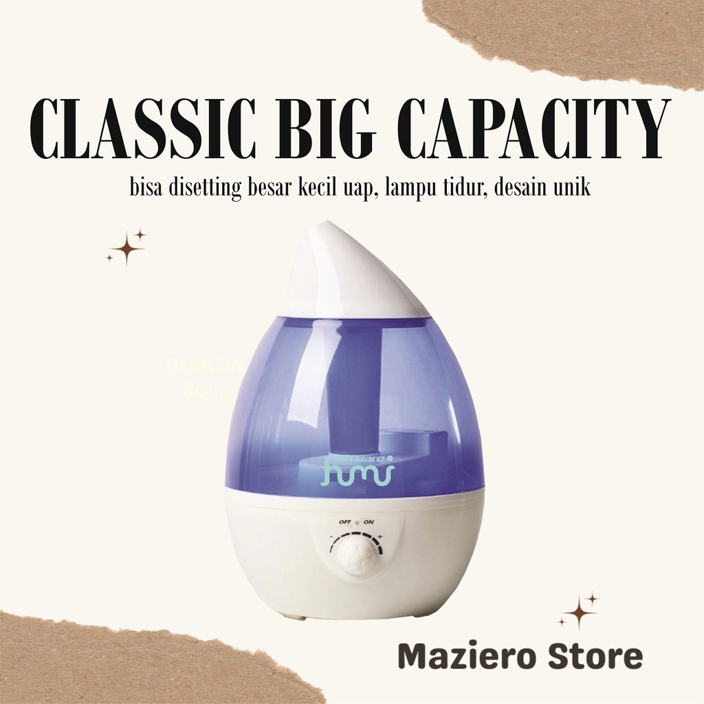 PLAOSANSTORE Humidifier Diffuser Kapasitas Besar 3 Liter Lampu Tidur