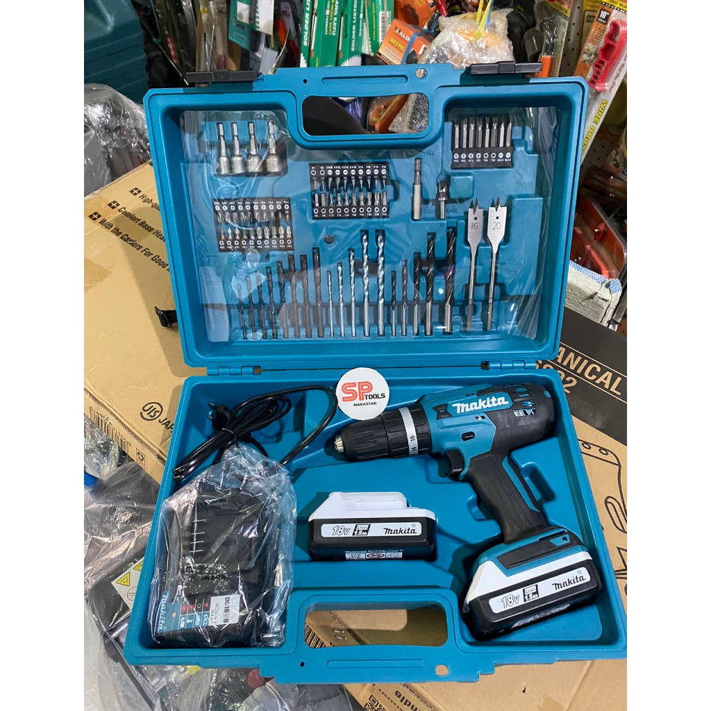 Promo Cuci Gudang MESIN BOR CAS CORDLESS IMPACT BETON 18V SET 74PCS MAKITA HP488D003 HP488D 003