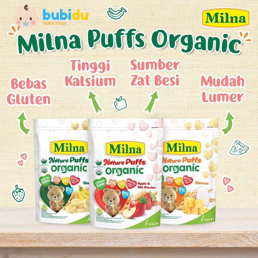 MILNA Nature Puff Organic 15g | Snack Puffs Cemilan Camilan Makanan Mpasi Anak Bayi 8 9 10 12 Bulan 