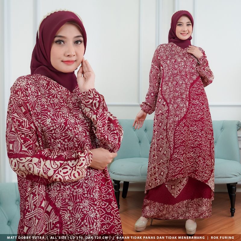OUTFITKU - One Set Sutra Premium Stelan Wanita Kekinian Batik Viscose Wanita Dress kondangan