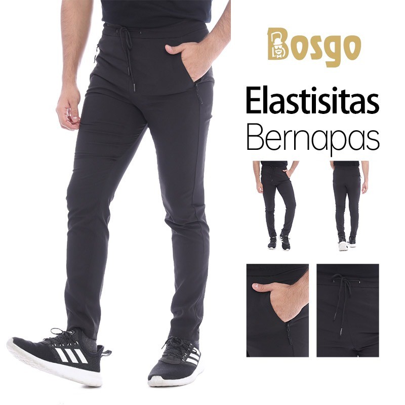 Bosgo Celana Pria Olahraga Parasut Hitam Jogger Pants